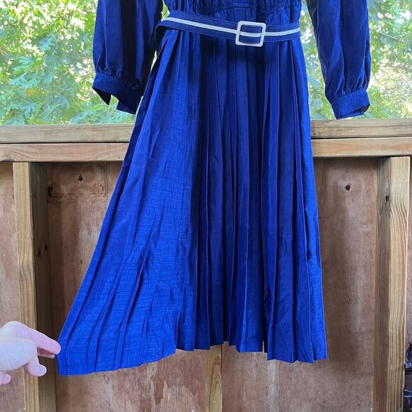 Schrader Sport Custom Casuals 80's Era Women's Vintage Blue Pleated Dress Size M - Picture 6 of 10